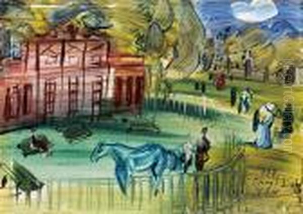 Paddock A Chantilly Oil Painting by Raoul Dufy