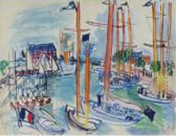 Deauville, Les Yachts Au Mouillage Oil Painting by Raoul Dufy