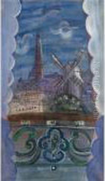 Fenetre Ouverte Sur La Tour Eiffel Et Le Moulin-rouge Oil Painting by Raoul Dufy