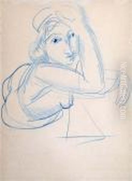 Blue Crayon On Paper Oil Painting by Raoul Dufy