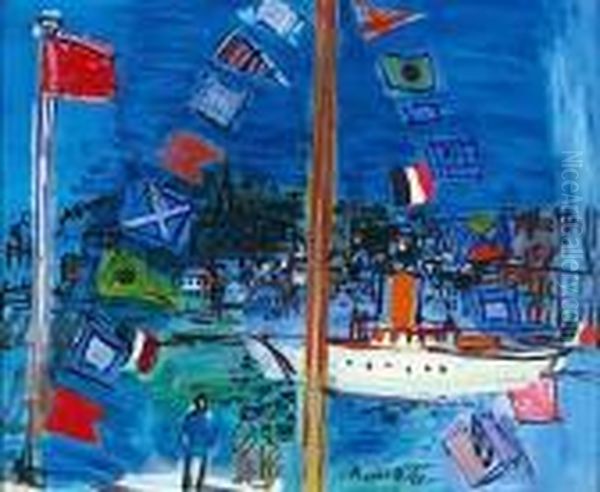 Le Bassin A Deauville Ou Cargo Blanc Oil Painting by Raoul Dufy