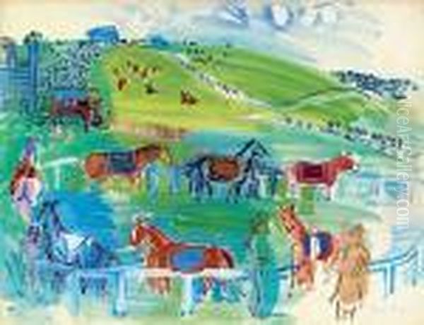 Paddock A Goodwood Oil Painting by Raoul Dufy