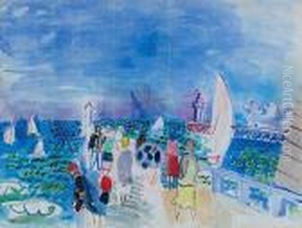 Jetee Aux Elegantes, Sur La Jetee De Deauville Et De Trouville Oil Painting by Raoul Dufy