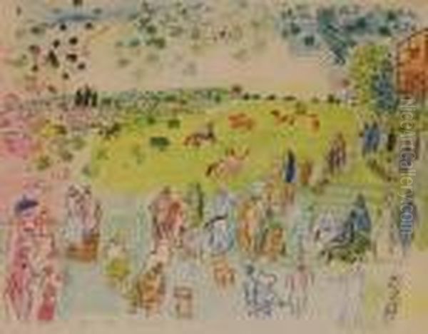 Horse Racing Scene At Ascot Oil Painting by Raoul Dufy