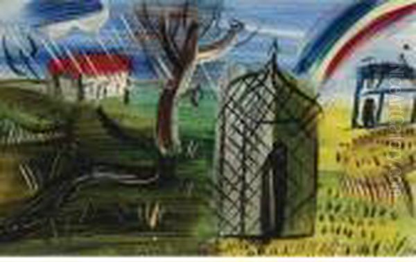 L'arc-en-ciel Au Dessus De St. Denis Sur Sarthon, Normandy Oil Painting by Raoul Dufy