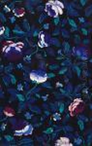 Semis De Fleurs Mauves Et Bleues Sur Fond Noir Oil Painting by Raoul Dufy