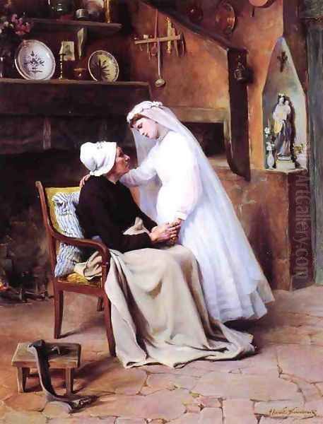 First Communion Oil Painting by Henri Alphonse Laurent-Desrousseaux