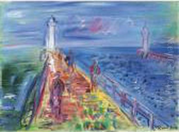 Les Jetees De Deauville-trouville Oil Painting by Raoul Dufy