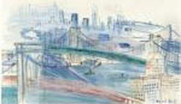 Two Bridges Over East River, New York by Raoul Dufy