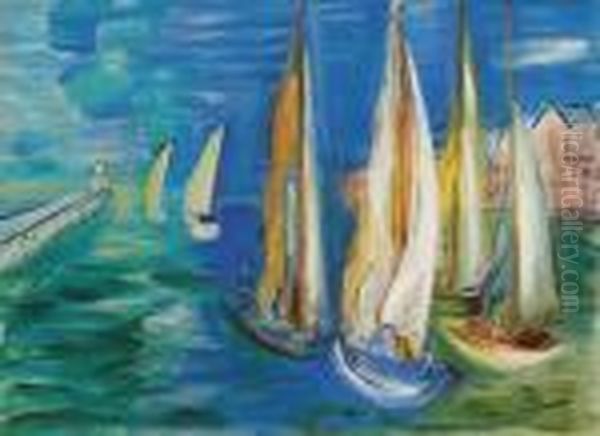 Depart Des Voiliers A Deauville Oil Painting by Raoul Dufy