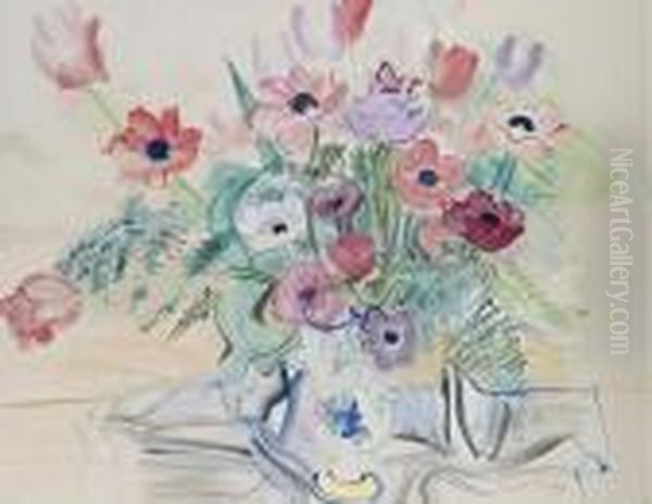 Bouquet D'anemones Et De Tulipes Oil Painting by Raoul Dufy