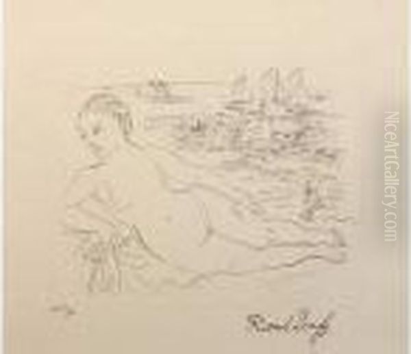 Femme Nue Allongee Sur La Plage Oil Painting by Raoul Dufy