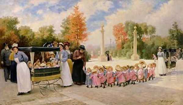 Promenade des Enfants Oil Painting by Timoleon Marie Lobrichon