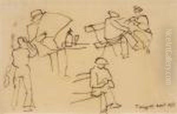 Trois Dessins (1. Les Cavaliers; 2. Etude Pour 'tartarin Detarascon'; 3. Toulon) Oil Painting by Raoul Dufy