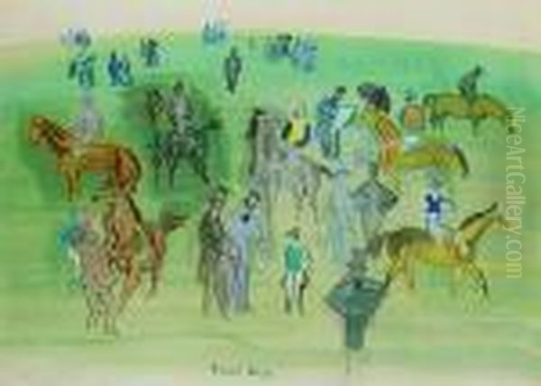 Epsom, Chevaux Et Jockeys Sur La Pelouse Oil Painting by Raoul Dufy