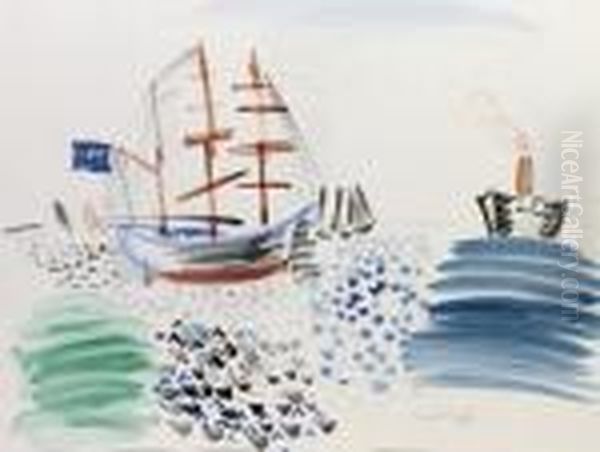 Les Bateaux Oil Painting by Raoul Dufy