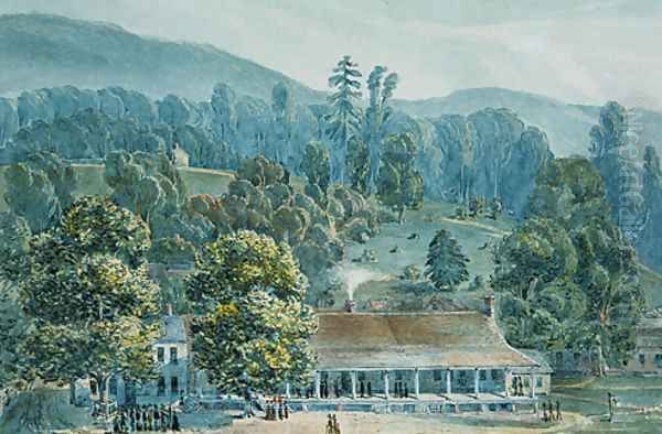 Dining Room and Stage Offices at White Sulphur Springs Oil Painting by John Hazelhurst Boneval Latrobe