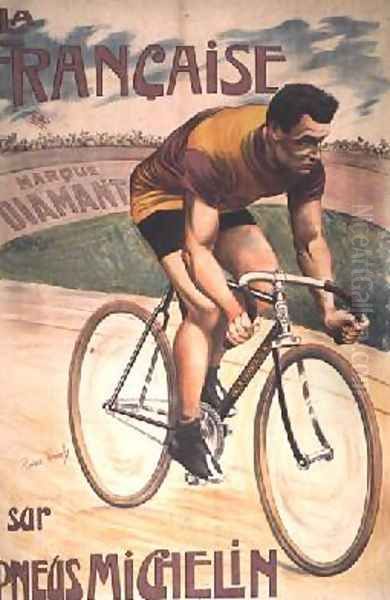 Poster advertising cycles La Francaise on Michelin tyres Oil Painting by Privat Livemont