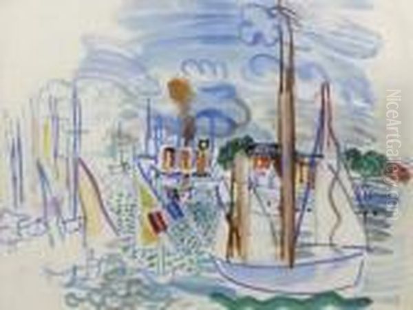 Le Bassin De Deauville, Circa 1930 Oil Painting by Raoul Dufy