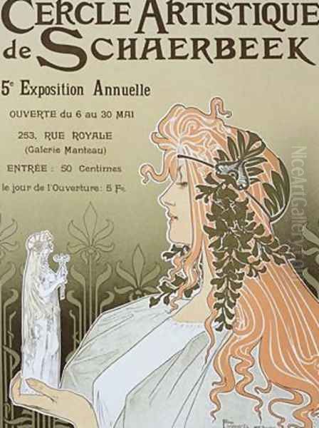 Reproduction of a poster advertising Schaerbeeks Artistic Circle the Fifth Annual Exhibition Galerie Manteau 1897 Oil Painting by Privat Livemont