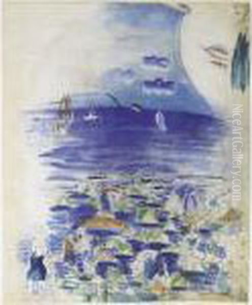 Pecheurs Et Baigneuses Au Bord De La Mer Oil Painting by Raoul Dufy