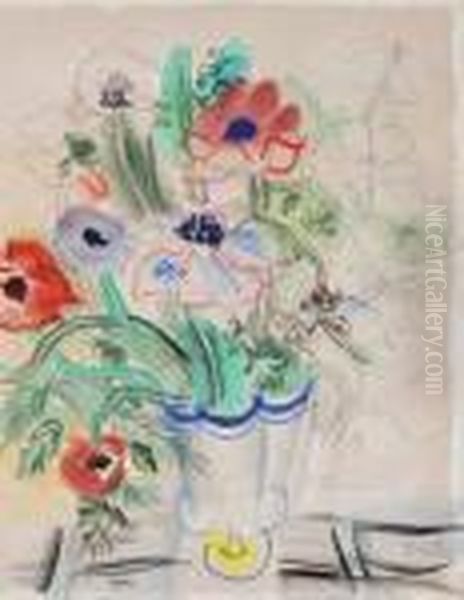 Vase D'anemones, Circa 1940 Oil Painting by Raoul Dufy