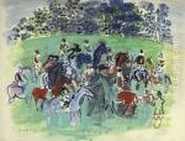 Groupe De Chevaux Au Paddock Oil Painting by Raoul Dufy