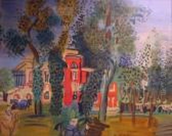 Paddock A Deauville Oil Painting by Raoul Dufy