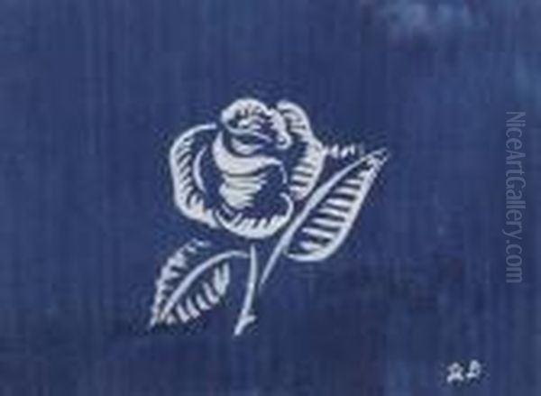 White Rose On Blue Background Oil Painting by Raoul Dufy