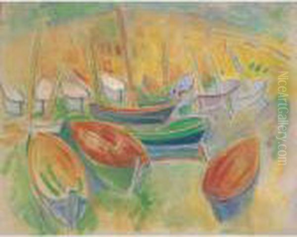 Les Barques Aux Martigues Oil Painting by Raoul Dufy