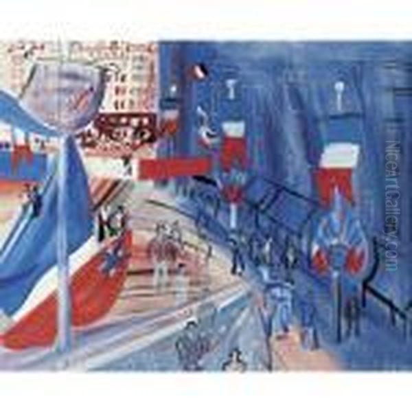 La Rue Pavoisee A La Banniere Americaine Oil Painting by Raoul Dufy