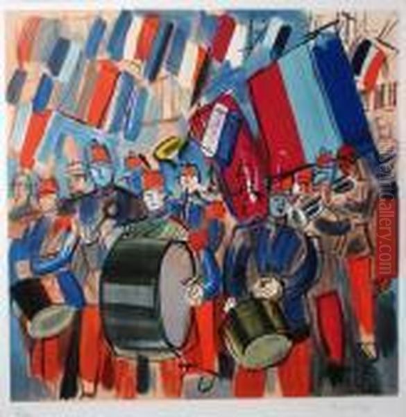 Le Quatorze Juillet, 39,5 X 41cm. Oil Painting by Raoul Dufy