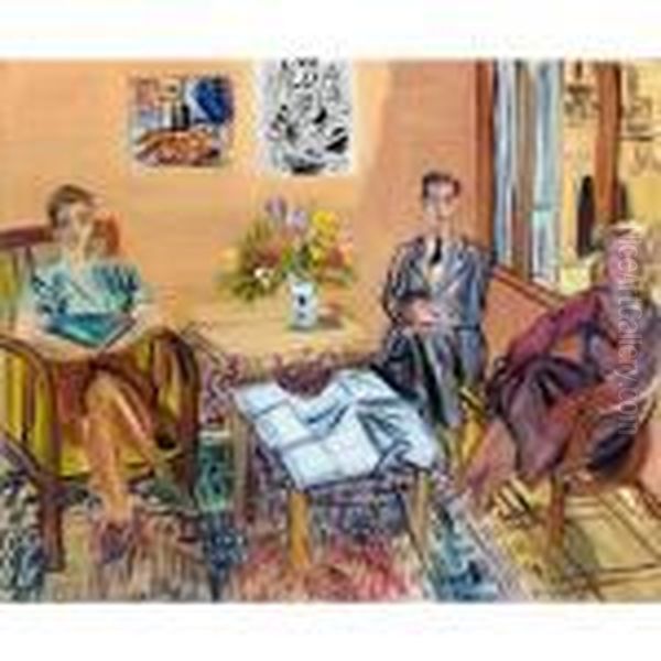 Trois Personnages Prenant Le The Dans L'atelier De Perpignan Oil Painting by Raoul Dufy