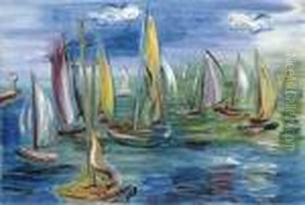 Depart De Regates A Deauville Oil Painting by Raoul Dufy