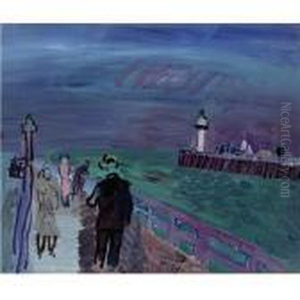 Les Deux Jetees De Trouville-deauville Oil Painting by Raoul Dufy