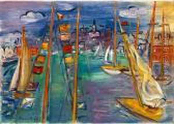 Bateaux Pavoises Dans Le Bassin De Deauville Oil Painting by Raoul Dufy