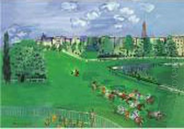 Champs De Course A Auteuil Oil Painting by Raoul Dufy