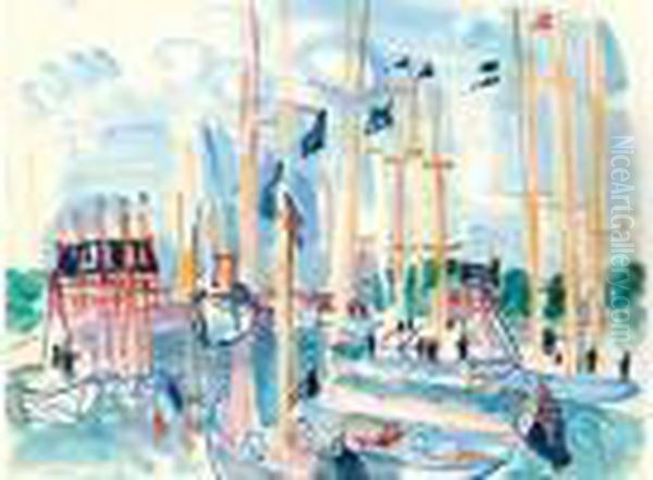 Deauville, Le Bassin Des Yachts, Circa 1926 Oil Painting by Raoul Dufy