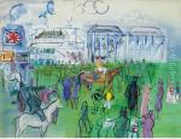 Jockeys Et Turfistes A Epsom Oil Painting by Raoul Dufy