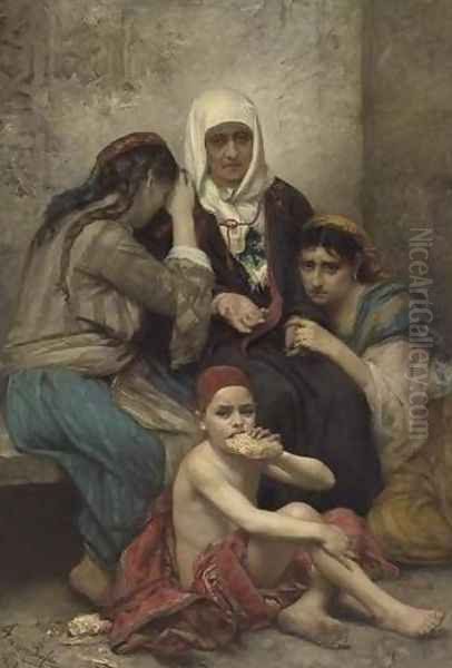 Oriental Scene, the Beggars (Scène orientale, une famille pauvre) Oil Painting by Francois Lafon