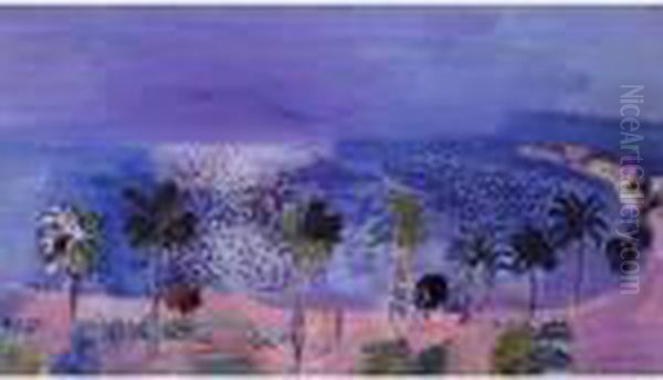 La Baie De Nice Aux Deux Promeneurs Oil Painting by Raoul Dufy