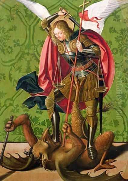 St Michael Killing the Dragon Oil Painting by Josse Lieferinxe