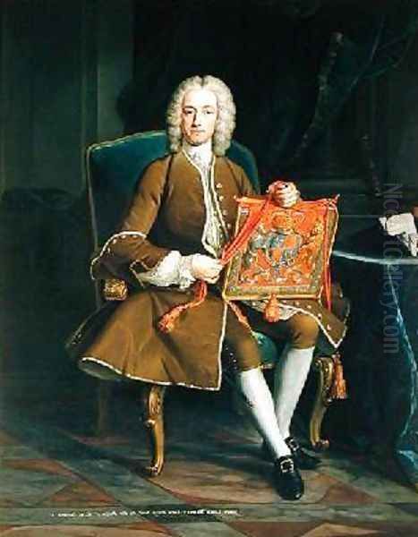 John Hervey Baron Hervey of Ickworth 1696-1743 Holding the Purse of Office as Lord Privy Seal 1741 Oil Painting by Jean Baptiste van Loo