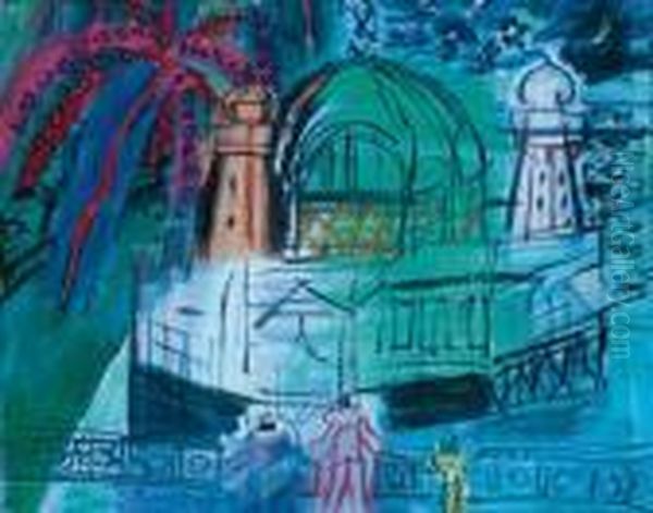 Feu D'artifice Sur Le Casino De Nice Oil Painting by Raoul Dufy