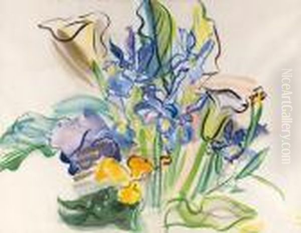 Bouquet D'iris Et D'arums Oil Painting by Raoul Dufy