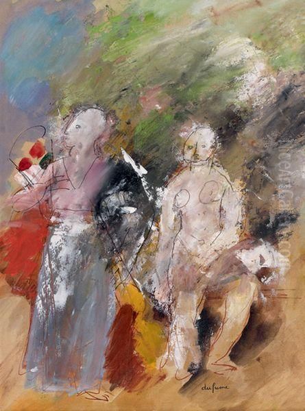 Deux Femmes Au Bouquet Oil Painting by Charles Georges Dufresne