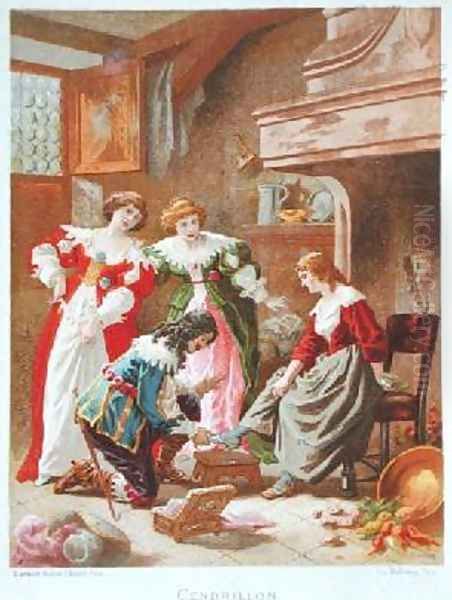 Cinderella Trying on the Glass Slipper Oil Painting by Frederic-Theodore Lix