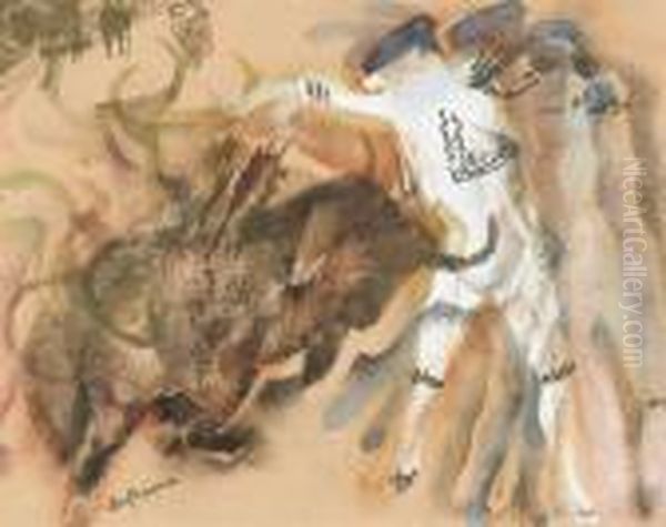 Torrero Mit Stier In Der Arena Oil Painting by Charles Georges Dufresne