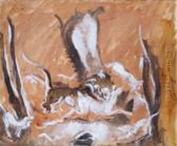 Lion Devant Une Gazelle Oil Painting by Charles Georges Dufresne