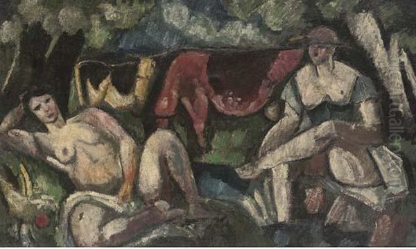 Deux Figures Et Vaches Oil Painting by Charles Georges Dufresne